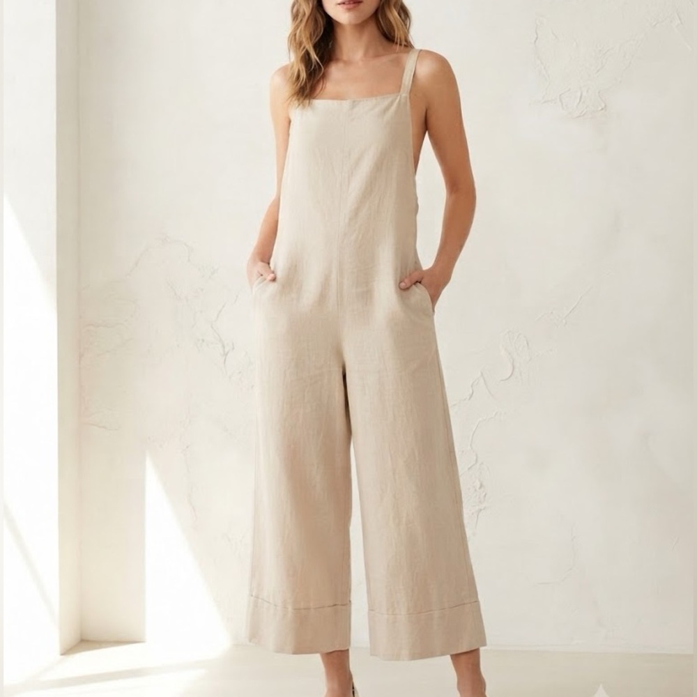 ITALY Made Beige Wide-Leg Jumpsuit-Size L on tag